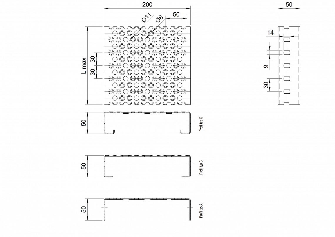 Profilové rošty PRU-200-50/2,5 - oceľ-zinkovaná - 6000x200