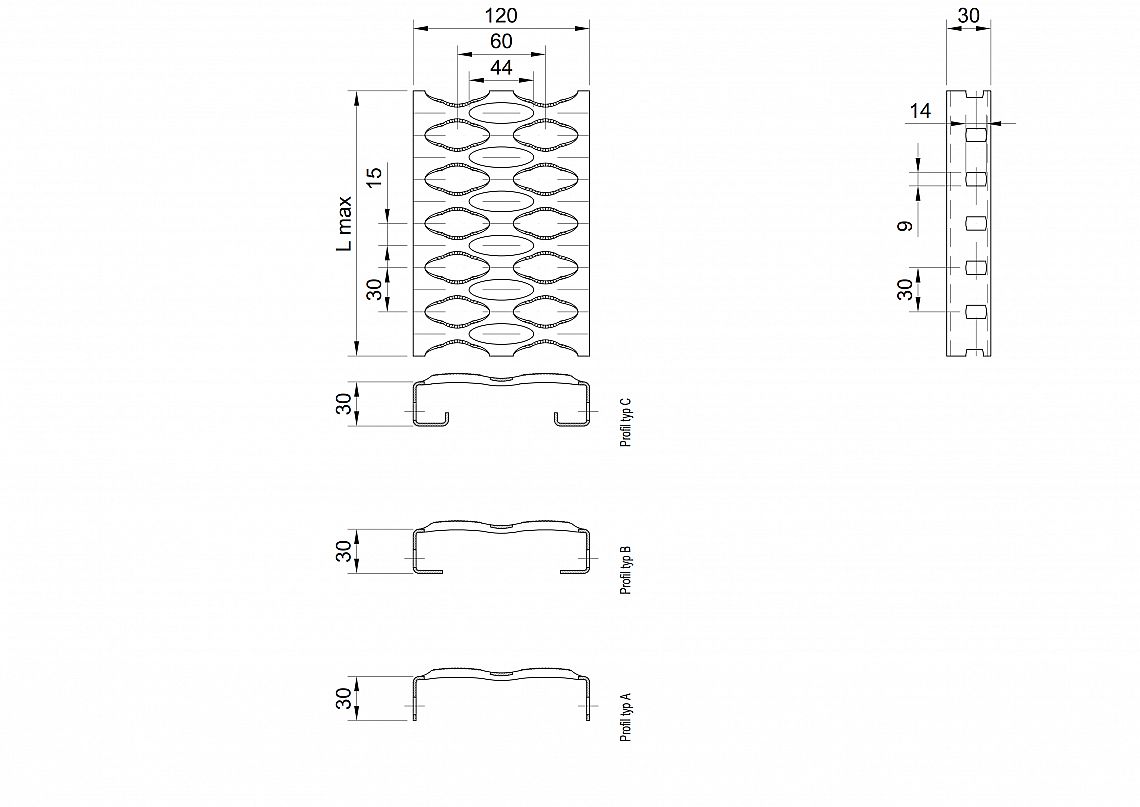 Profilové rošty PSE-120-30/2 - nerez V2A (1.4301)-morená - 6000x120