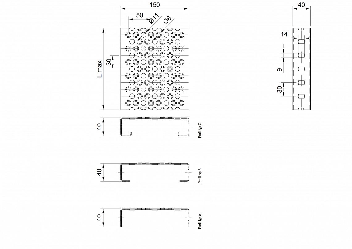 Profilové rošty PRU-150-40/2 - oceľ-zinkovaná - 6000x150