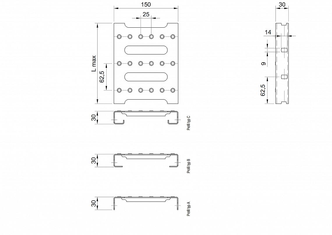 Profilové rošty PST-150-30/2 - nerez V2A (1.4301)-morená - 3000x150