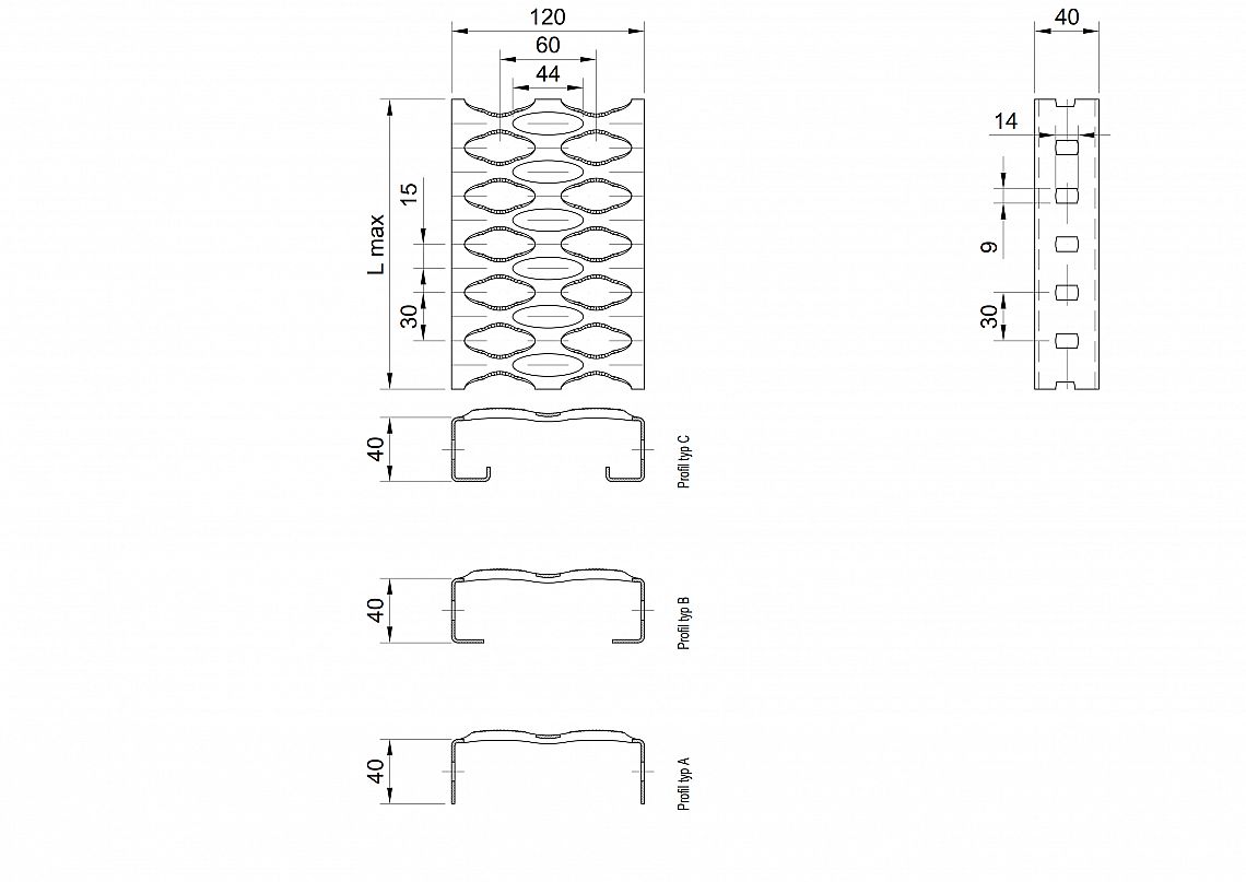 Profilové rošty PSE-120-40/2 - nerez V2A (1.4301)-morená - 6000x120