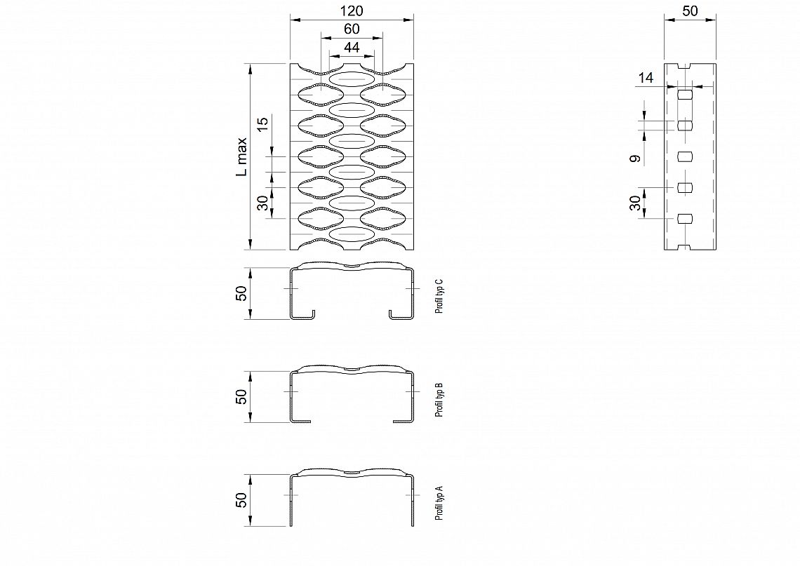 Profilové rošty PSE-120-50/2,5 - nerez V2A (1.4301)-morená - 6000x120