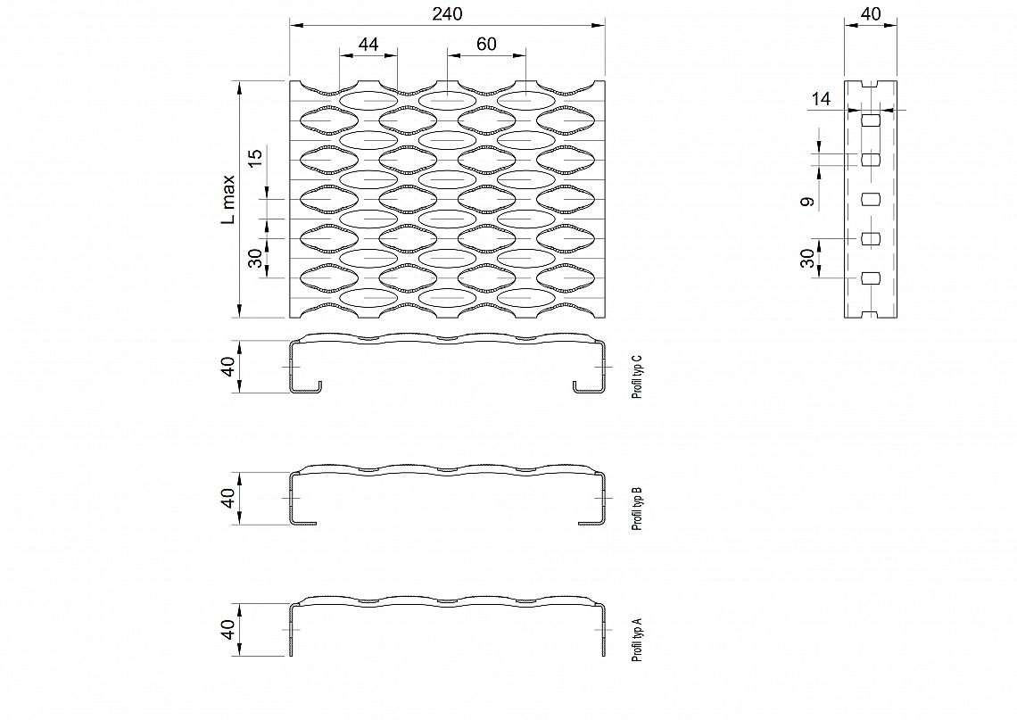 Profilové rošty PSE-240-40/2,5 - hliník-surový - 6000x240