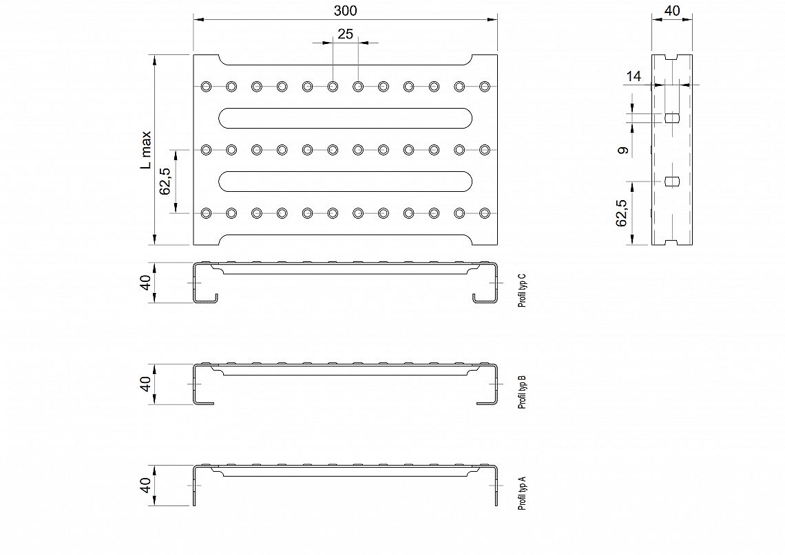 Profilové rošty PST-300-40/2 - nerez V2A (1.4301)-morená - 3000x300