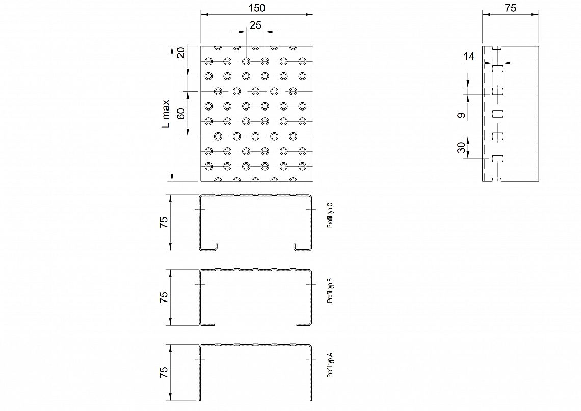 Profilové rošty PGE-150-75/3 - hliník-surový - 4000x150