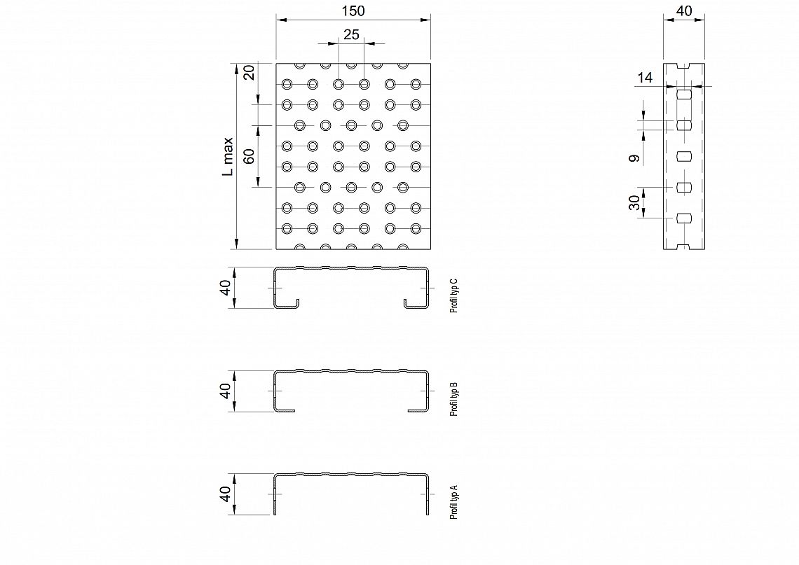 Profilové rošty PGE-150-40/3 - hliník-surový - 4000x150