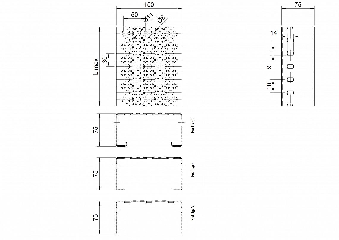 Profilové rošty PRU-150-75/2 - oceľ-zinkovaná - 6000x150