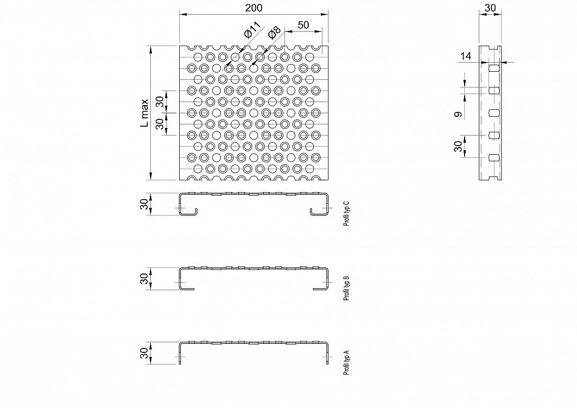 Profilové rošty PRU-200-30/2,5 - oceľ-zinkovaná - 6000x200