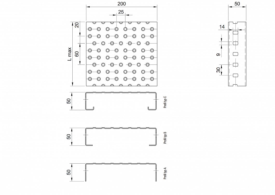 Profilové rošty PGE-200-50/2 - oceľ-zinkovaná - 6000x200