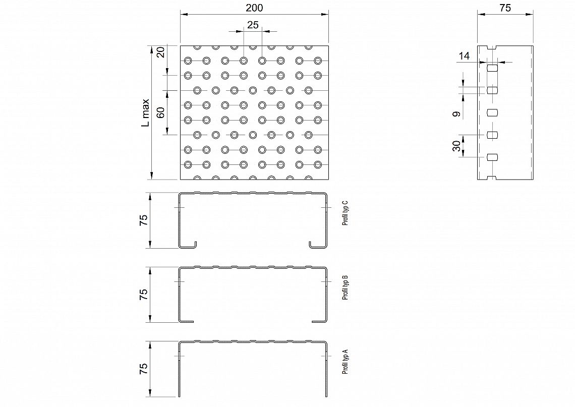 Profilové rošty PGE-200-75/2 - oceľ-zinkovaná - 6000x200