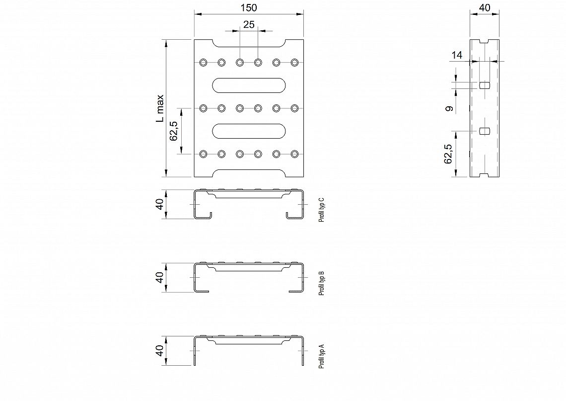 Profilové rošty PST-150-40/2 - nerez V2A (1.4301)-morená - 3000x150