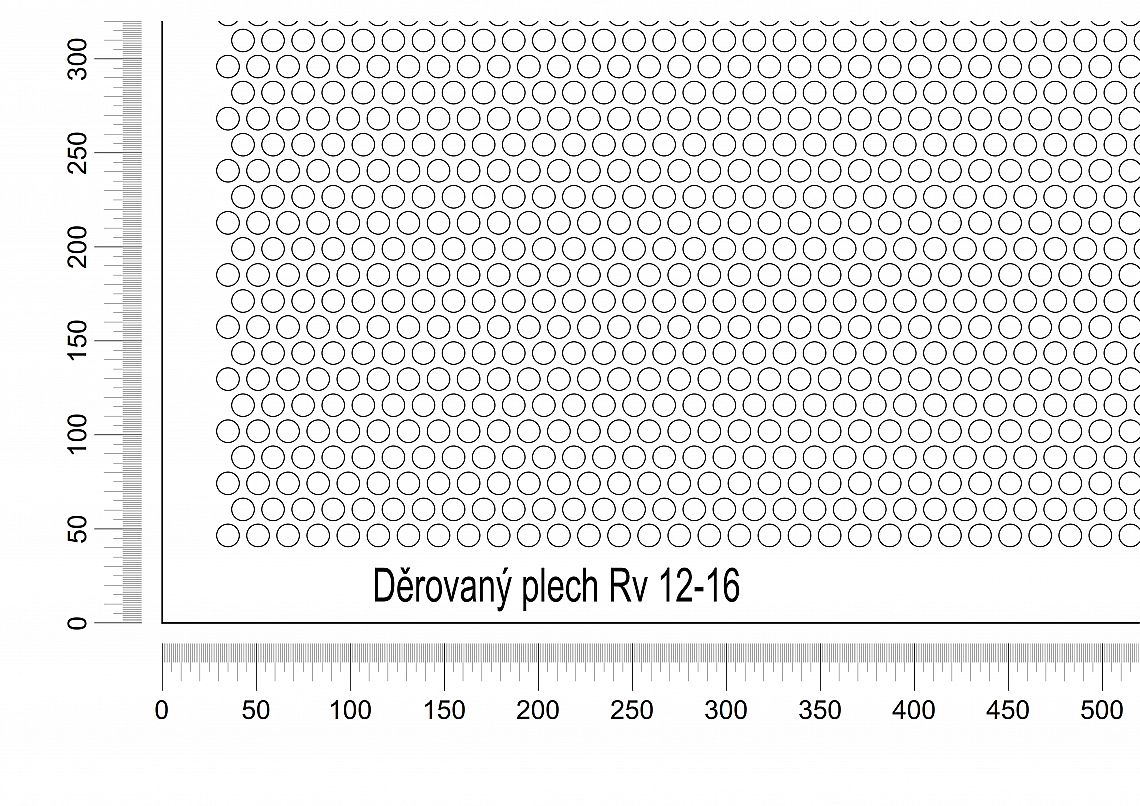 Dierovaný plech DP/Rv-12-16 - 1,5 - oceľ-čierna - 1000x2000