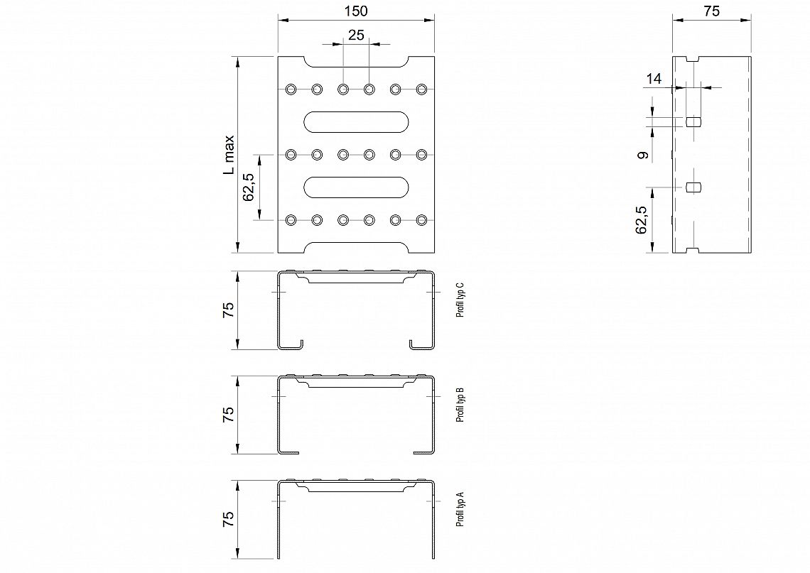 Profilové rošty PST-150-75/2 - nerez V2A (1.4301)-morená - 3000x150