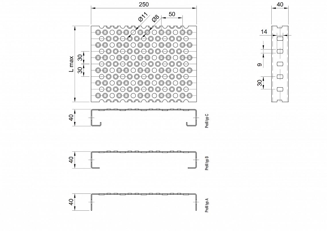 Profilové rošty PRU-250-40/2 - oceľ-zinkovaná - 6000x250