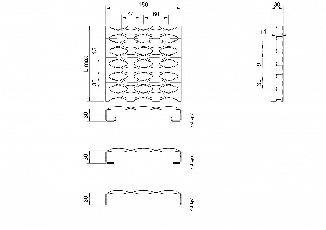 Profilové rošty PSE-180-30/2 - nerez V2A (1.4301)-morená - 6000x180