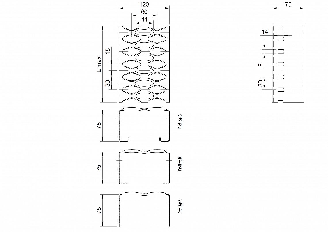 Profilové rošty PSE-120-75/1,5 - oceľ-zinkovaná - 6000x120