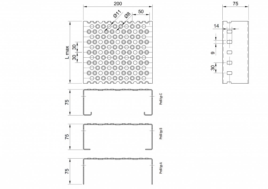 Profilové rošty PRU-200-75/2,5 - oceľ-zinkovaná - 6000x200