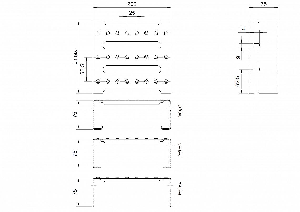 Profilové rošty PST-200-75/2,5 - oceľ-zinkovaná - 6000x200