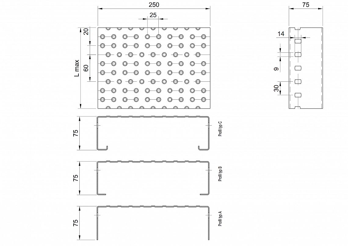 Profilové rošty PGE-250-75/2 - oceľ-zinkovaná - 6000x250