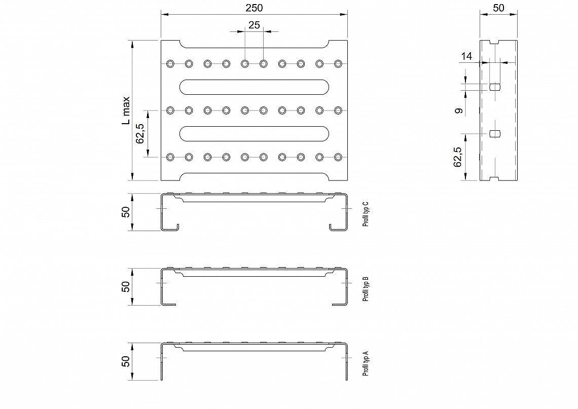 Profilové rošty PST-250-50/2 - oceľ-zinkovaná - 6000x250