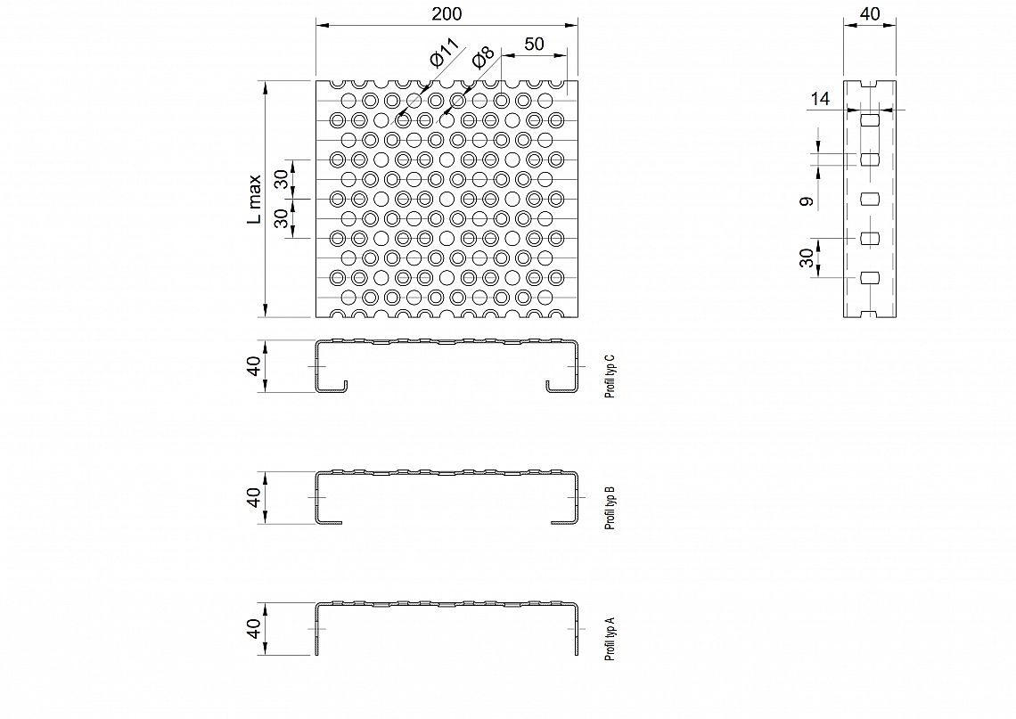 Profilové rošty PRU-200-40/2 - oceľ-zinkovaná - 6000x200